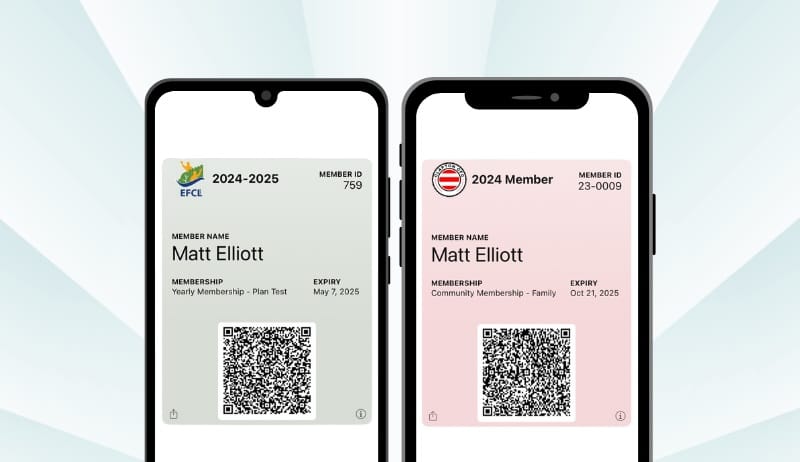 Digital membership card in Apple Wallet showing member name and expiration date