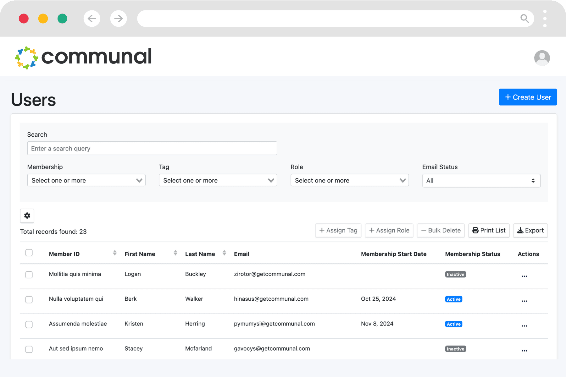 Member management in Communal