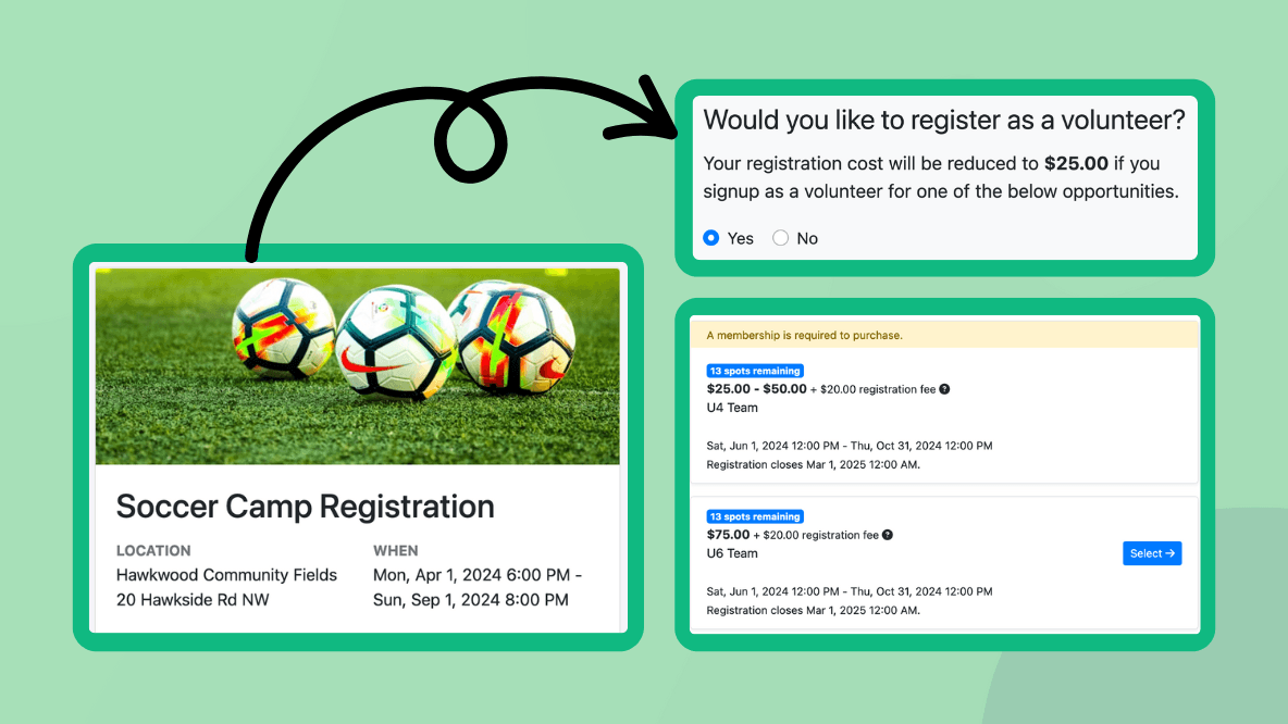 Volunteer rewards system showing automatic discounts applied based on volunteer hours