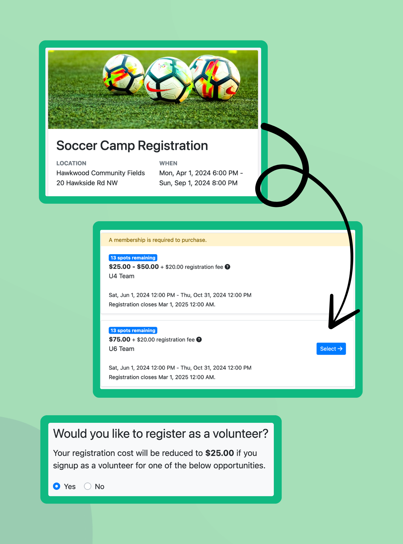 Automatic volunteer discount applied at program registration checkout